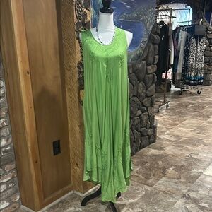 NWT Lime Green A-Line Embroidered Women's Dress OS